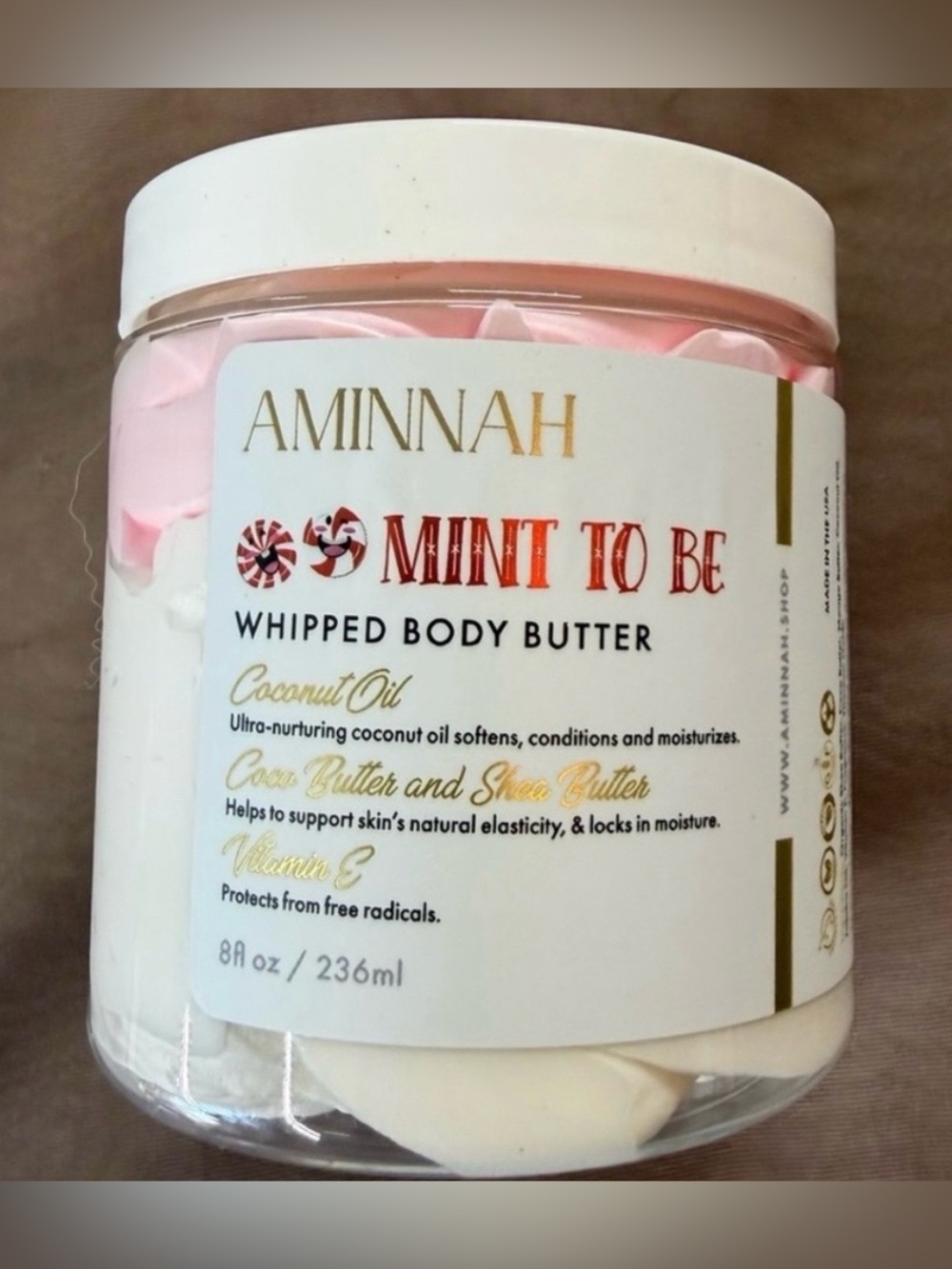 AMINNAH Mint To Be Whipped Body Butter — Pink & White